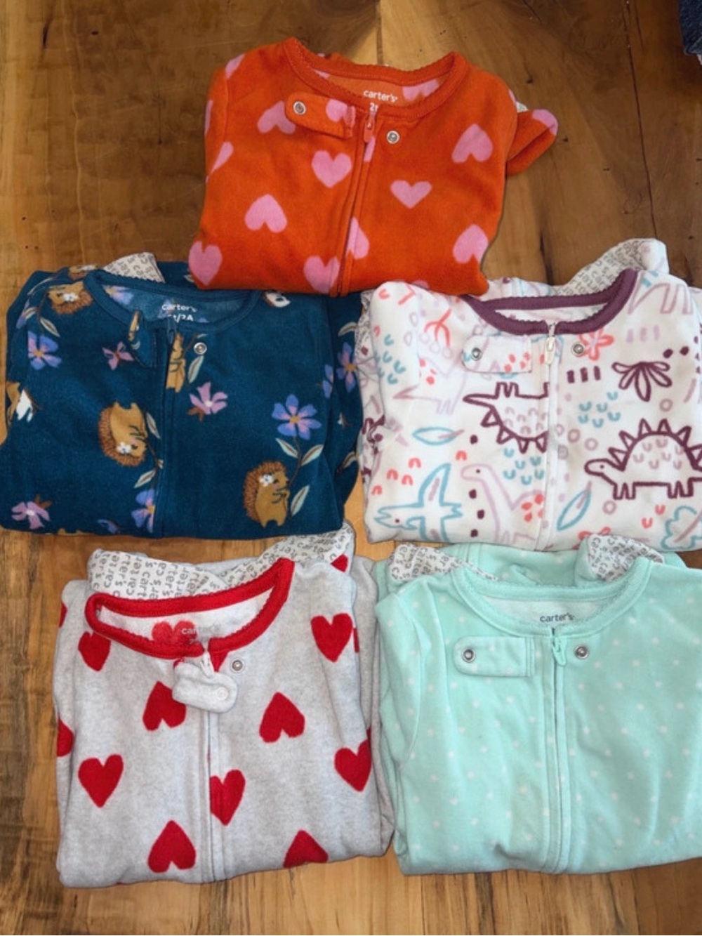Carter's Girls' Heart & Pattern Zip-Up Fleece Pajama Sleepers - Assorted Colors